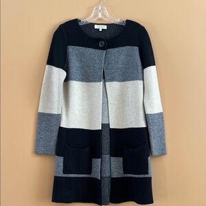 Italian Made Cocogio Women's Wool blend Cardigan Black, Gray, Cream color blocks